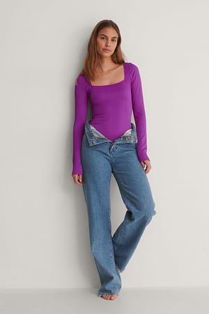 Purple Recycled Ribbed Active Bodysuit