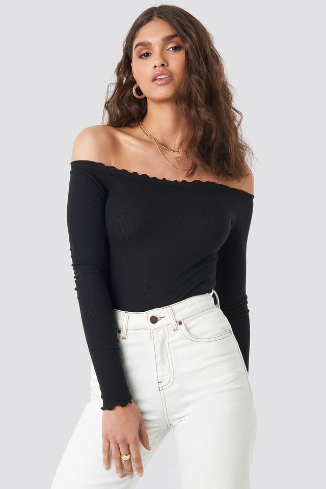 Ribbed Babylock Off Shoulder Body Black