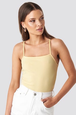 Light Yellow NA-KD Trend Ribbed Bandeau Strap Singlet