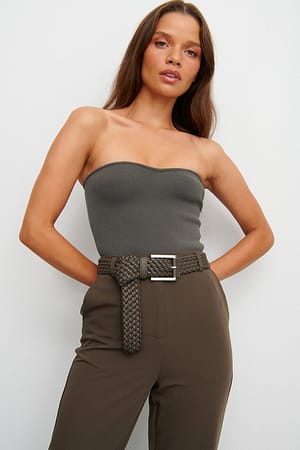 Grey Claire Rose x NA-KD Ribbed Bandeau Top