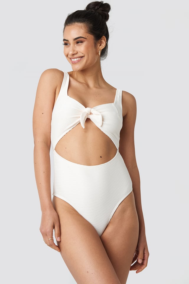Ribbed Cut Out Knot Swimsuit Offwhite