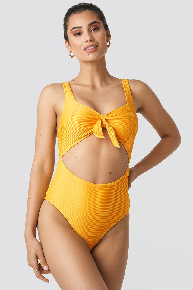 Ribbed Cut Out Knot Swimsuit Citrus