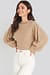 Ribbed High Neck Ballon Sleeve Knitted Sweater