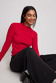 Red Ribbed High Neck Knitted Sweater