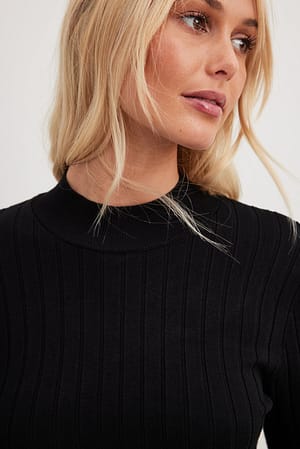Black Ribbed High Neck Knitted Sweater