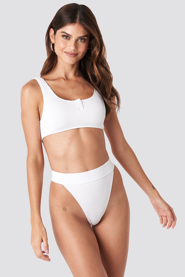 Ribbed High Waist Bikini Bottom White