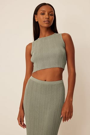 Sage Ribbed Knitted Cropped Top