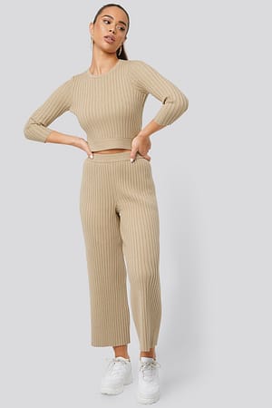 Beige NA-KD Ribbed Knitted Culottes