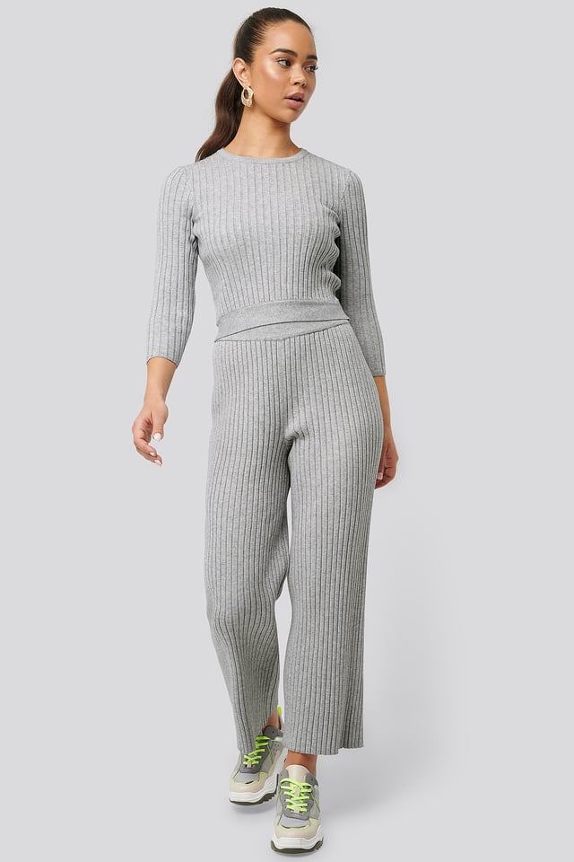 Ribbed Knitted Culottes Grey Melange