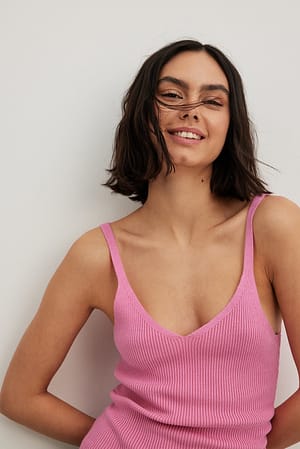 Pink Ribbed Knitted Deep Back Top