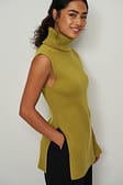 Olive Green Ribbed Knitted High Neck Vest