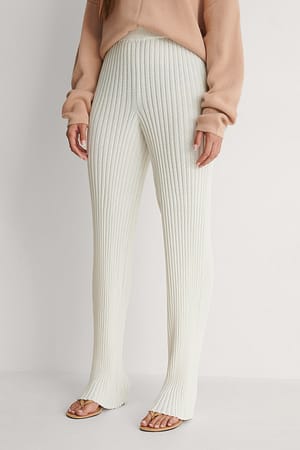 Light Beige NA-KD Trend Ribbed Knitted Pants