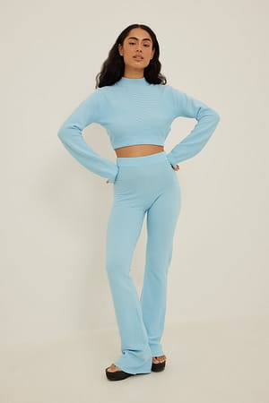 Dusty Blue Ribbed Knitted Pants