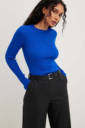 Cobolt Ribbed Knitted Round Neck Sweater
