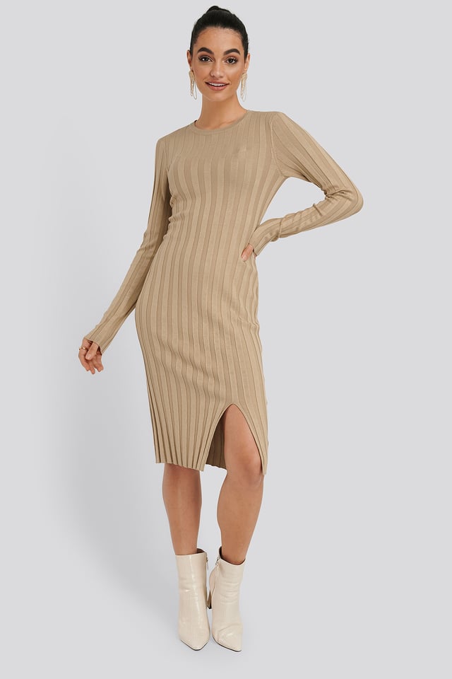 Joustinneulottu Midimekko Beige