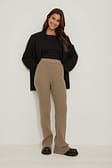 Nougat Ribbed Knitted Trousers