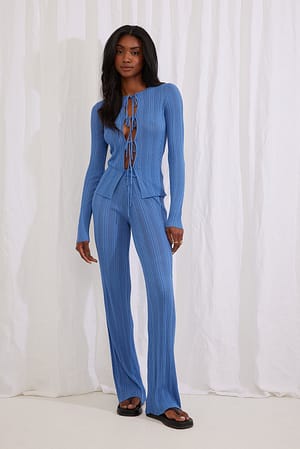 Blue Ribbed Knitted Trousers