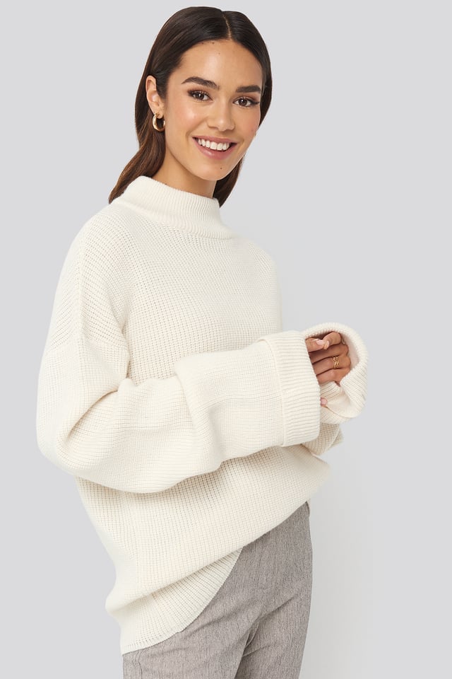 Ribbed Knitted Turtleneck Sweater White