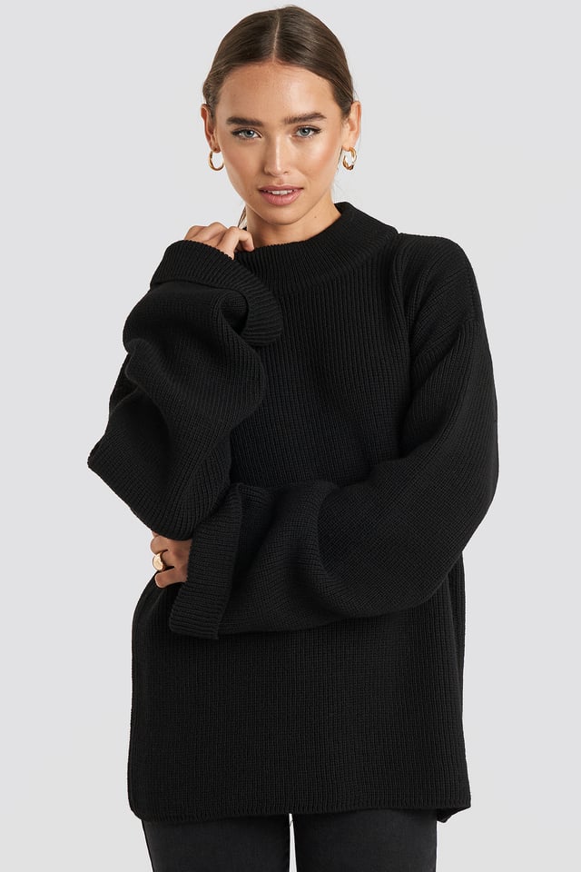 Ribbed Knitted Turtleneck Sweater Black