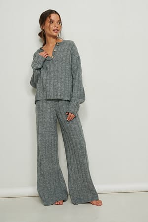 Grey Melange Pantaloni ampi in maglia a coste