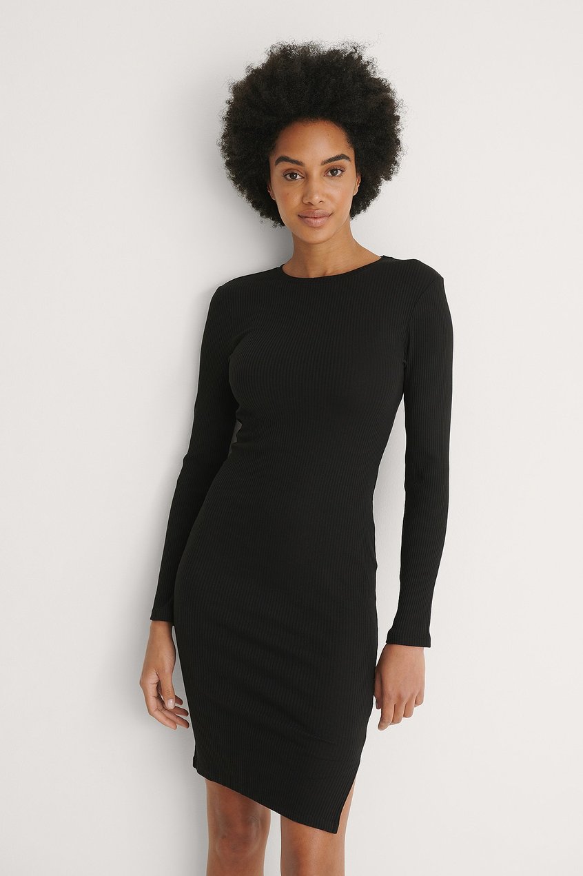 Robes Robes courtes | Ribbed Long Sleeve Dress - ST89434