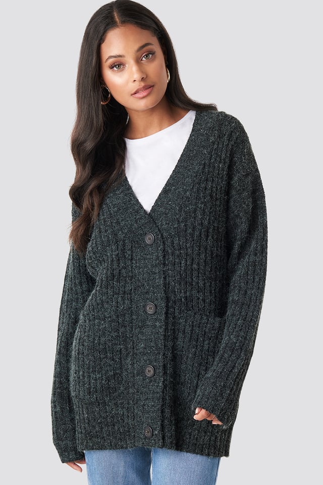 Ribbed Oversized Cardigan Grey Melange