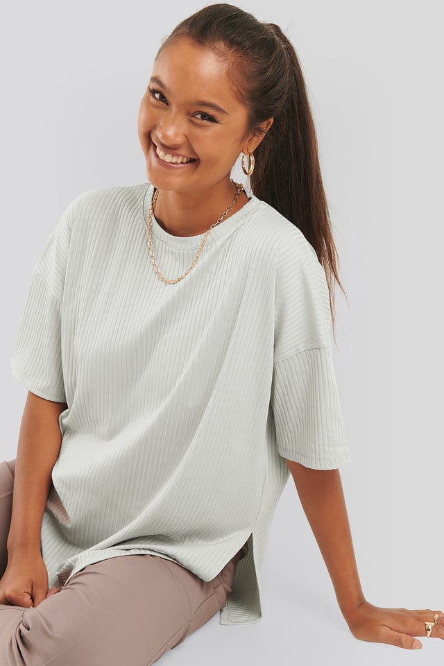 Ribbed Oversized Tee Dusty Light Beige
