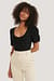 Ribbed Puff Sleeve Button Top