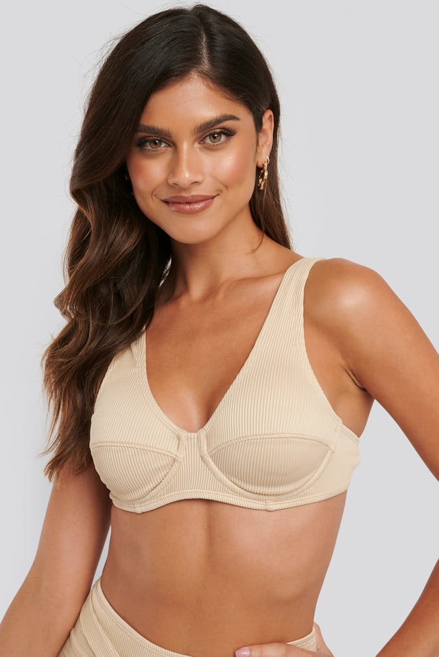 Ribbed Retro Bikini Cup Bra Sand