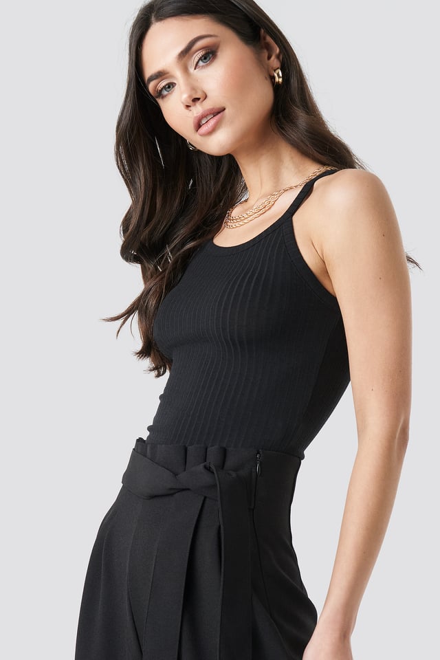 Ribbed Round Neck Singlet Black