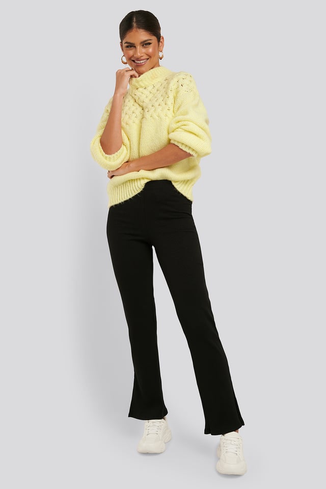 Ribbed Slit Jersey Pants Black