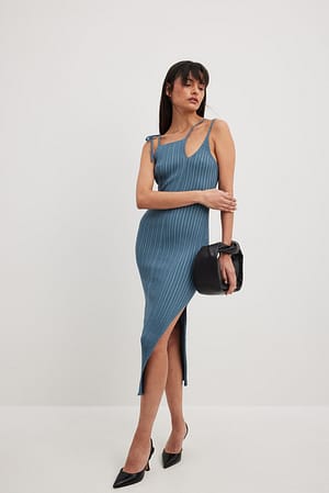 Blue Ribbed Strappy Dress