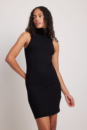 Black Geribbelde mini-jurk