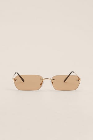Brown Rimless Slim Sunglasses