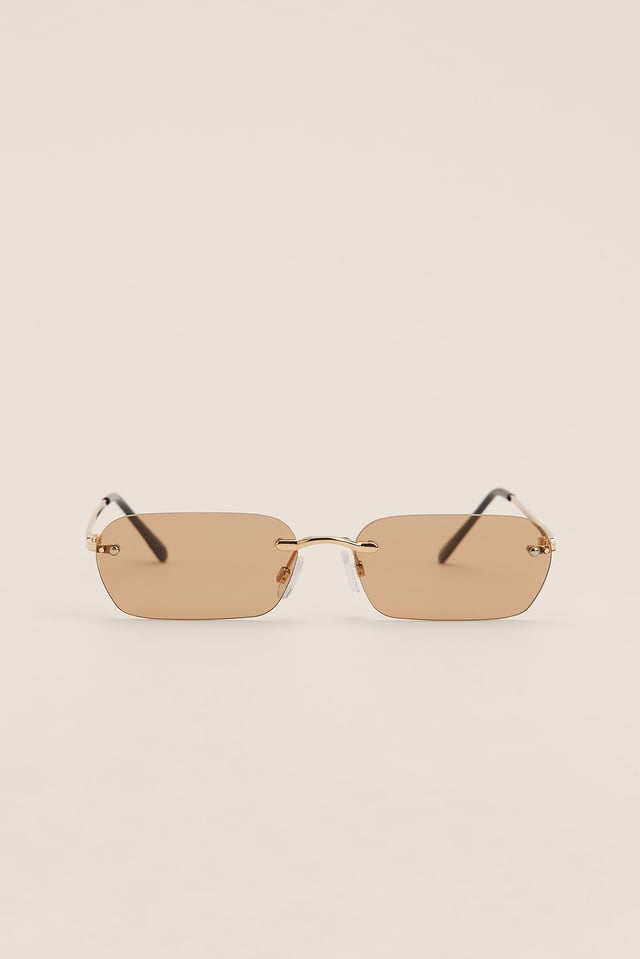 Brown Rimless Slim Sunglasses