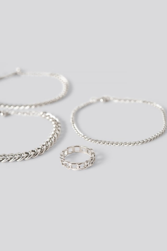 Ketjusormus- Ja Rannekorusetti Silver