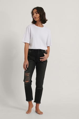 Black NA-KD Future Ripped Detail Mom Jeans