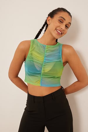 Ombre Print Rouched Mesh Singlet