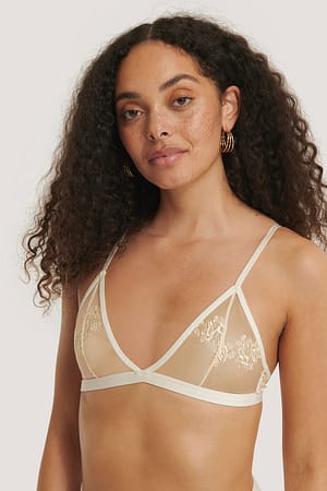 Yellow Romantic French Embroided Mesh Bralette
