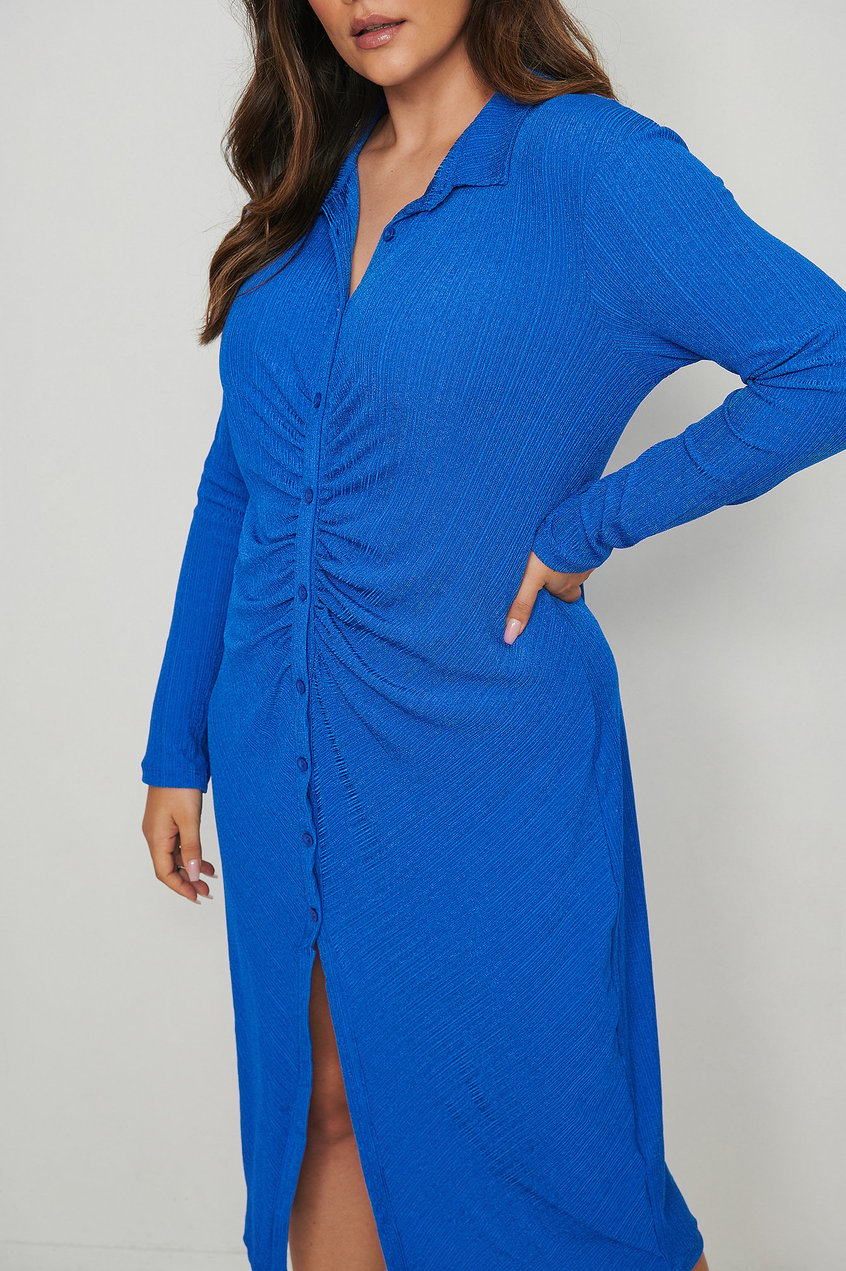 Grande taille Robes de soirée | Ruchée robe mi-longue à boutons - PH08697