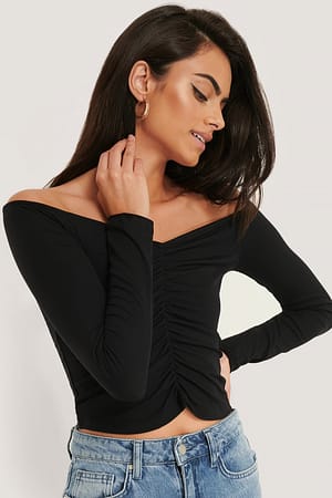 Black Rouched Long Sleeve Top
