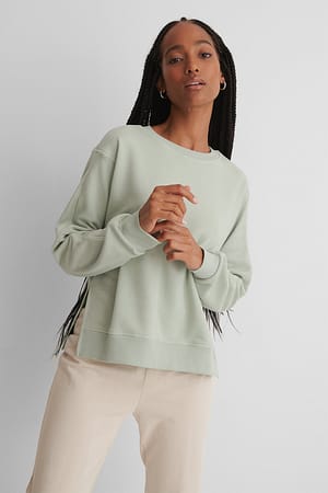 Green Rouched Sleeve Sweatshirt