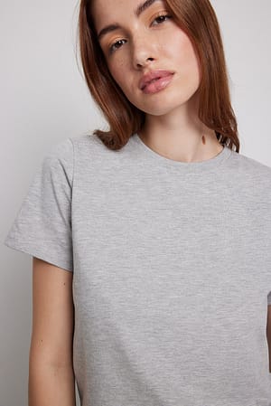 Grey Melange Camiseta de algodón con cuello redondo
