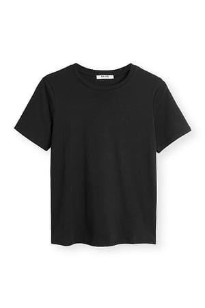 Black T-shirt de algodão com gola redonda