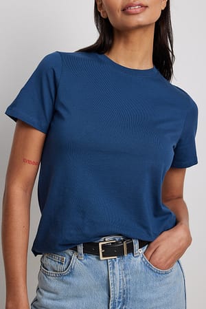 Navy Camiseta de algodón orgánico con cuello redondo