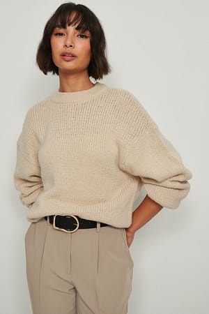 Beige Recycled Round Neck Knitted Sweater