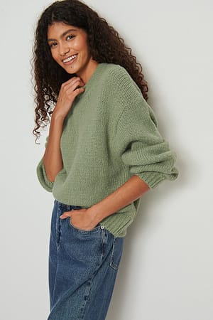 Green Recycled Round Neck Knitted Sweater