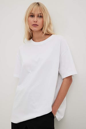White Luźny T-shirt z okrągłym dekoltem, z tkaniny organicznej