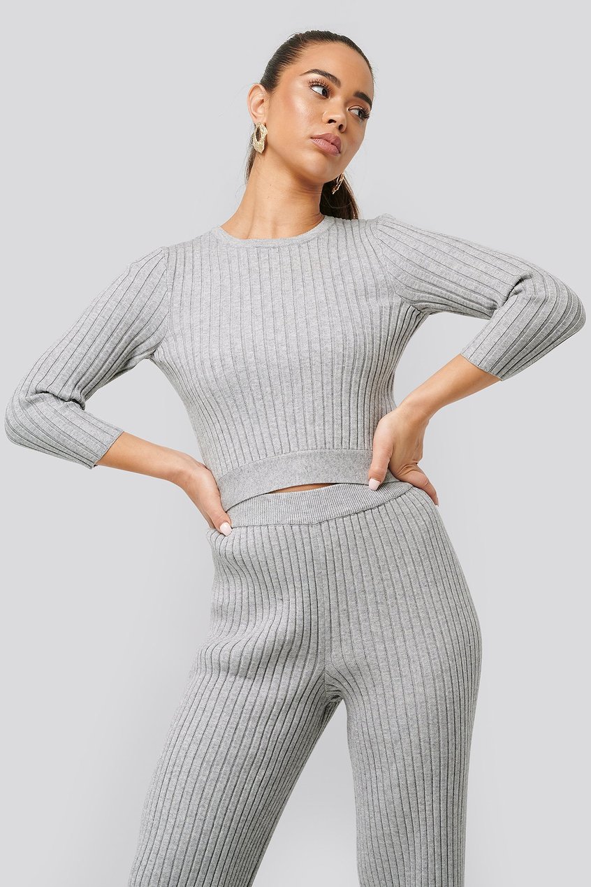 T-shirts | Tops Loungewear | Round Neck Ribbed Knitted Sweater - CB38540