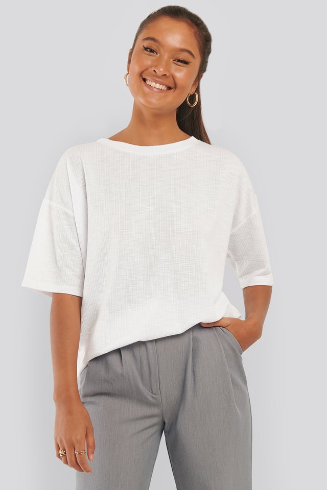 Round Neck Ribbed Oversized Tee White